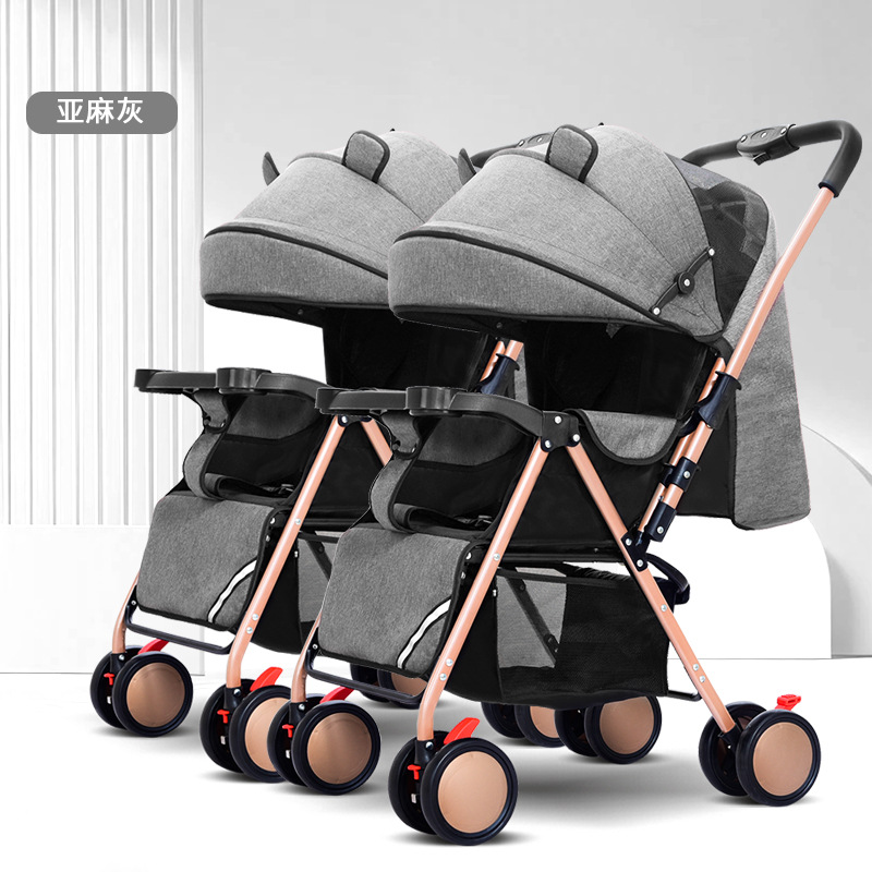 Cochecito doble con nuevo diseño, absorción de impactos bidireccional, se puede sentar y reclinarse, cochecito de bebé con vista alta, cochecito plegable