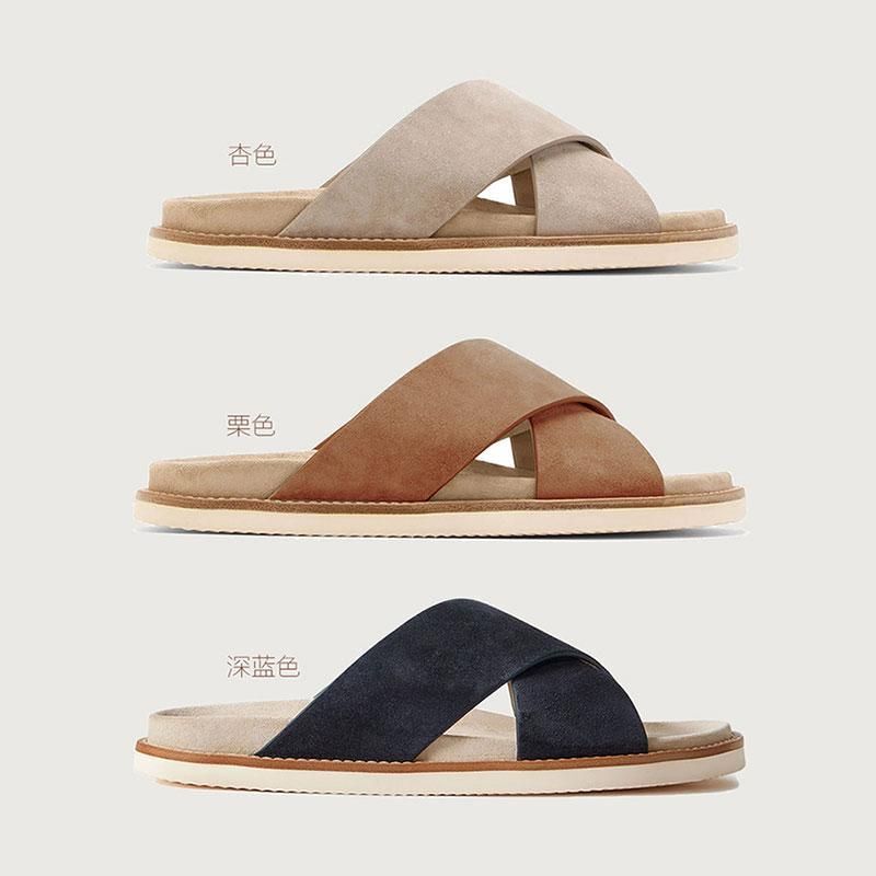 Men's Summer Breathable Outdoor Fashion Casual Slippers Trendy Soft Leather Height-Increasing Beach Sandals Cross-Strap Slide Sandals