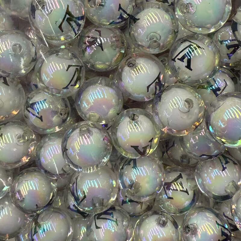 16mmアクリルプリント高級ブランド直穴ビーズ、中空ビーズ、DIYビーズ、携帯電話チェーンアクセサリー、ルースビーズ|undefined