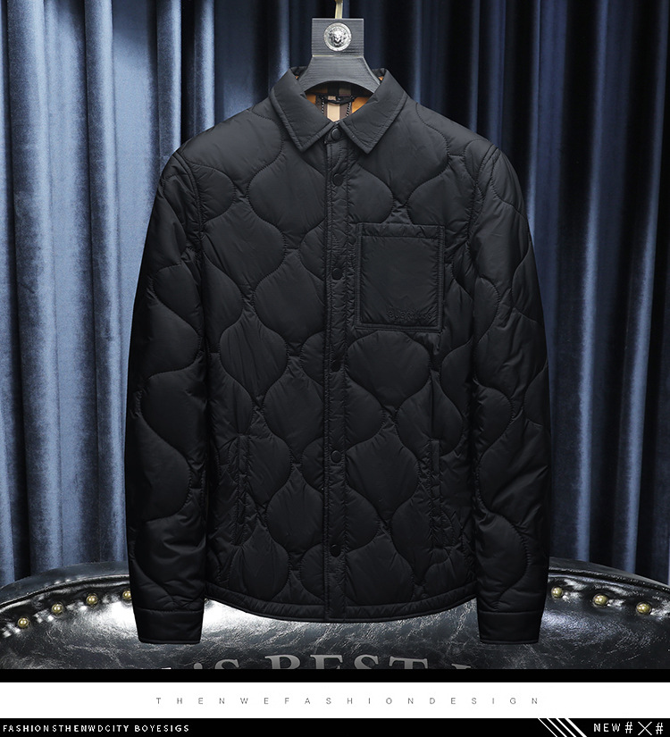 Veste slim style coréen pour homme – Manteau en coton à revers diamants – Vêtements d'extérieur décontractés tendance pour le printemps et l'automne_voghion.com