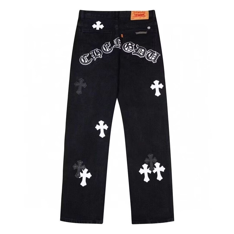 Jeans High Street American Trendy Brand Loose Limited Washed Stylish Leather Cross Straight Men's and Women's Pants Long Pants