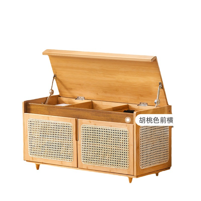 Zapato cambio taburete casa puerta puede sentarse y usar zapatos taburete Ratán tejido entrada zapato gabinete taburete integrado taburete largo ESTILO DE REGISTRO