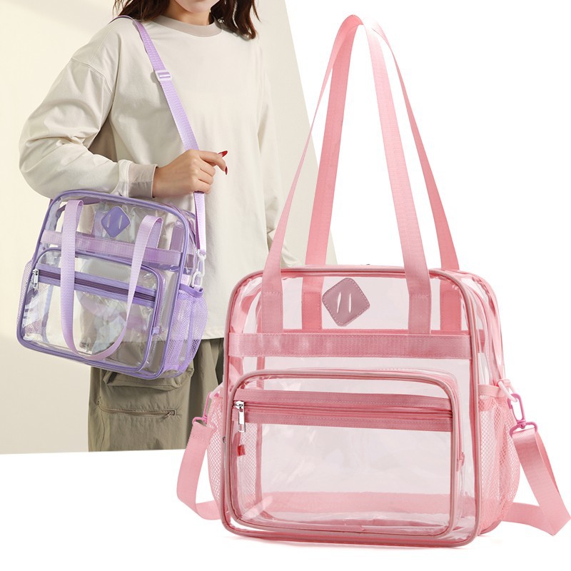 New cross-border transparent waterproof crossbody bag, large-capacity beach swimming PVC storage bag, dry and wet separation gym bag