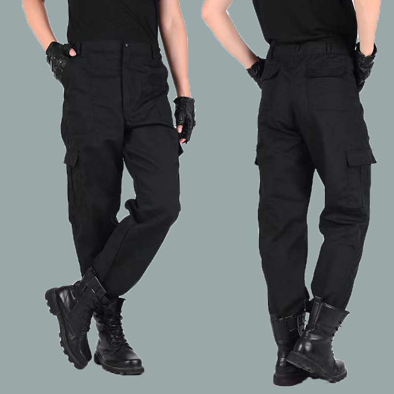 Traje de entrenamiento de primavera y otoño pantalones individuales pantalones de entrenamiento de malla a prueba de rasgaduras resistentes al desgaste pantalones de trabajo multibolsillos pantalones negros pantalones tácticos