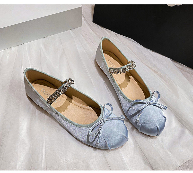 Giày búp bê nữ Mary Jane mũi tròn đế bằng, gót thấp 1–3 cm — Lụa thật màu hồng, Lụa thật màu trắng, Màu xanh lam lụa thật chi tiết 28