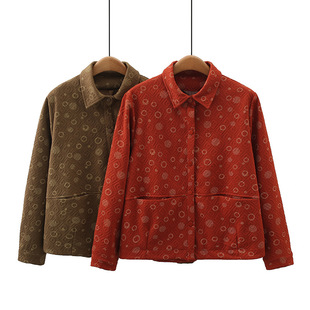 2023 autumn printed jacket plus size women's long-sleeved lapel slimming coat chubby girl fashion top 070