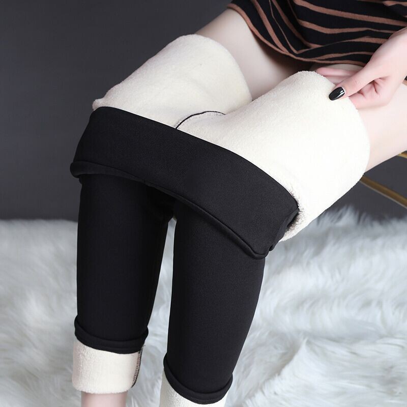Cross-border Lambswool Pencil Pants Women's Outer Wear High Waist fleece-lined Thickened Leggings Stretch One-piece Slim Warm Pants