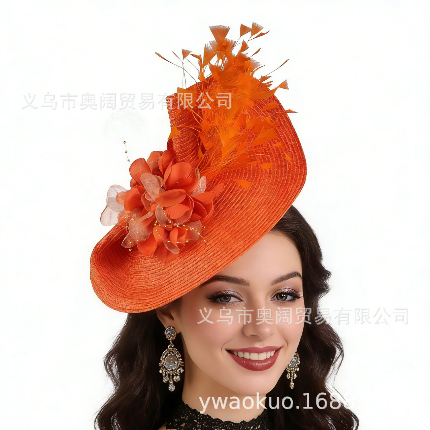 Exaggerated European and American Style Faux Straw Feather Flower Hat Headpiece Bridal Headpiece for Horse Racing, Ball, Banquet, and Formal Occasions