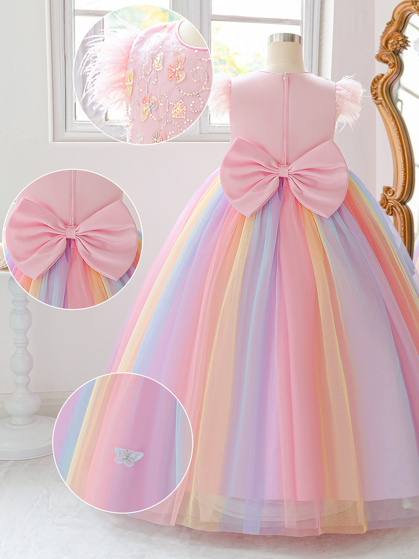 Vestido de malla de color vestido de princesa bordado vestido de cuentas vestido de piano de niña vestido de piano de niños