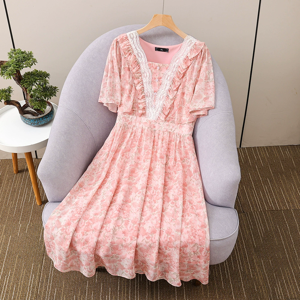 2024 новая летняя толстая сестра тонкая пригородной большой размер женское платье с V-образным вырезом 200 кг жирный MM