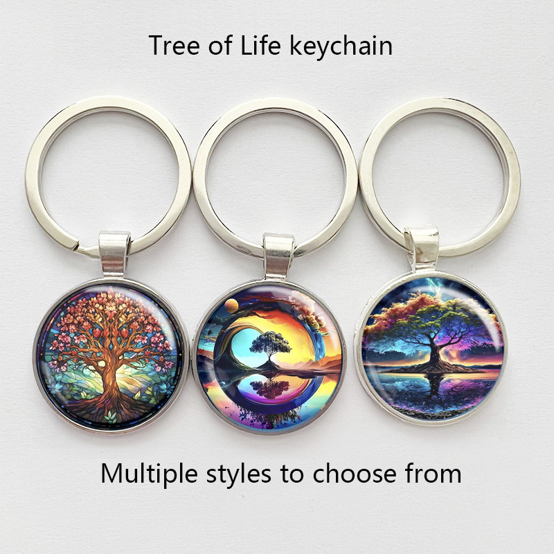 Tree of Life Series Time Gemstone Zinc Alloy Base Keychain Pendant Creative Small Gift