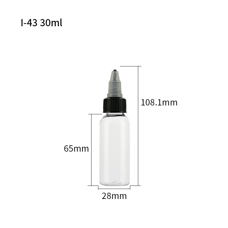 En stock pet50ml botella de plástico transparente 100mL botella de mezcla de color de pigmento 250ml botella de inyección de aceite de dispensación de boca puntiaguda botella de compresión