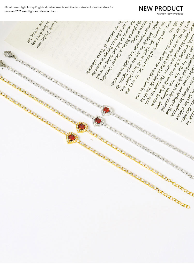 Casual Occasion Simple Style Heart Shape Titanium Steel Zircon Bracelets In Bulk