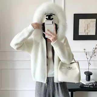 大毛领连帽拉链毛衣女外套2026秋冬慵懒风高级感超好看的针织开衫
