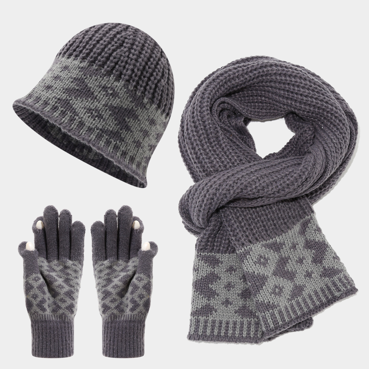 Otoño y invierno de lana caliente sombrero bufandas guantes de tres piezas estilo nacional de moda para mujeres protectoras de oídos frías set de moda