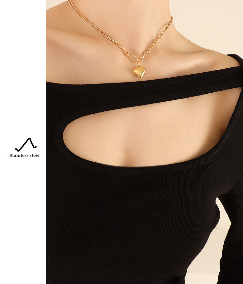 French Style Heart Shape Titanium Steel Plating Metal Necklace 1 Piece