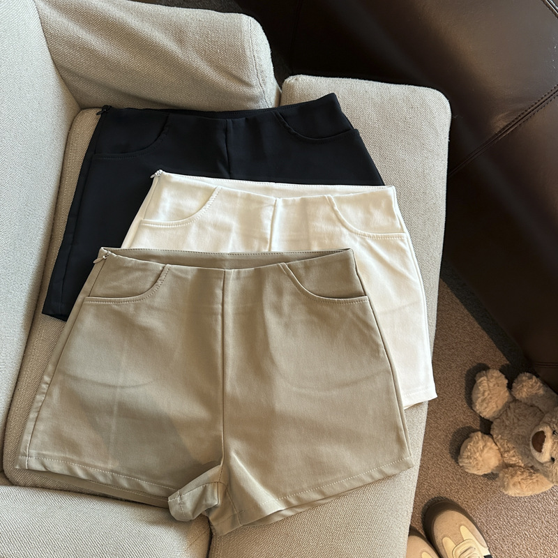 Recommended for Personal Collection~ Retro Hot Girl Style Solid Color High-Waisted Shorts for Women, New Summer Model, Slim Fit, Stretchy, Versatile A-Line Hot Pants