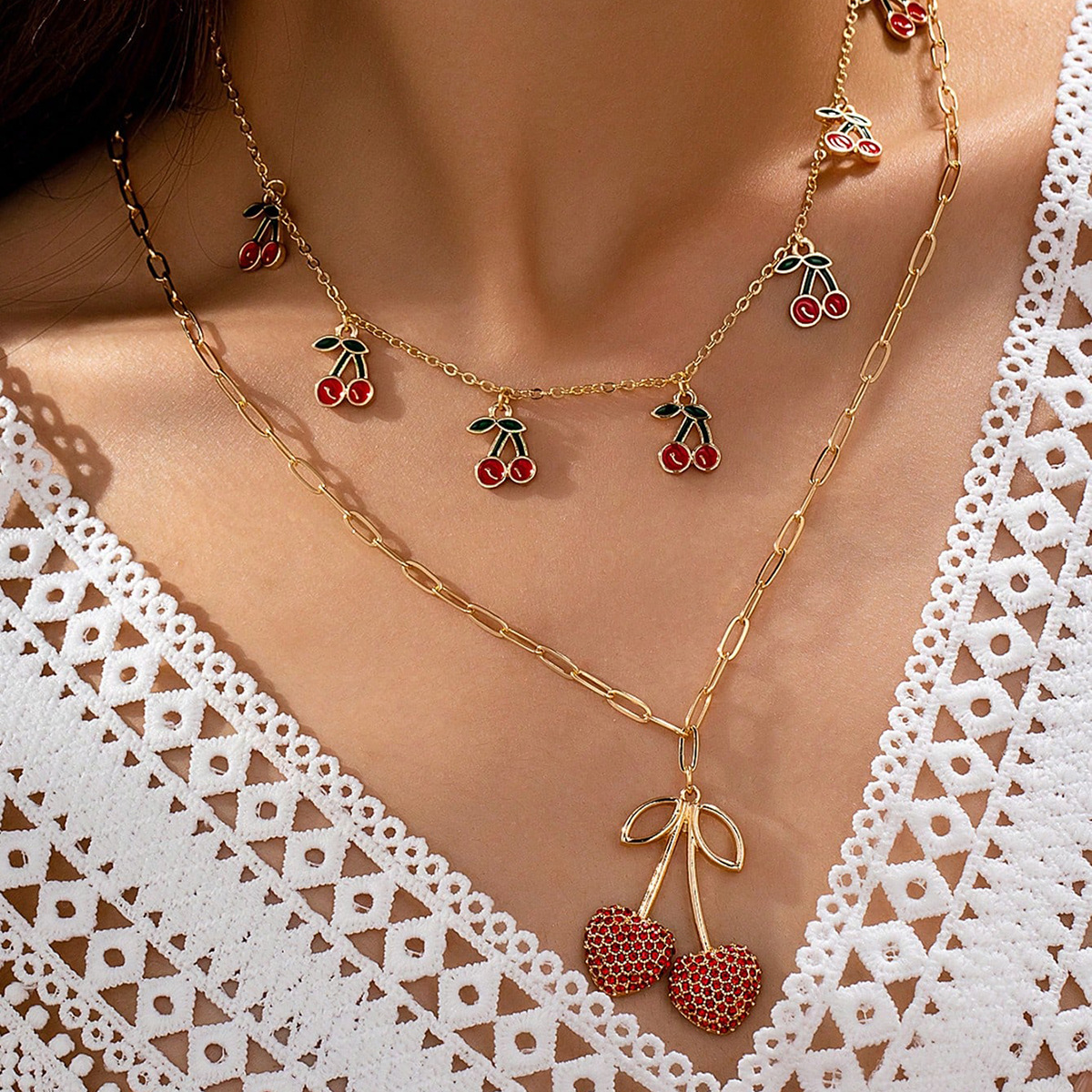 11g Weight Lobster Trigger Clasp Closure Clasp Closure Type Alloy Pendant Material Elegant Sweet Cherry Alloy Paperclip Chain Cable Chain Lobster Trigger Clasp Closure Pendant Necklaces Wholesale