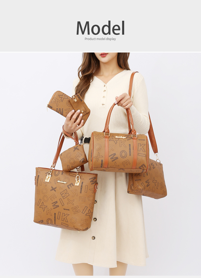Cross-border foreign trade large-capacity new European and American retro mother-and-child bag multi-piece set women's bag, single-shoulder crossbody handbag Specification drawing