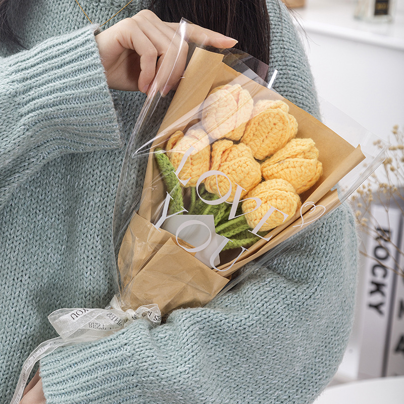 Tulip Bouquet Knitting DIY Yarn Crochet Creative Gift for March 8Th Homemade Eternal Flower Finished Product Toy