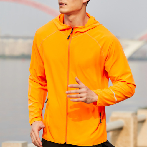 Men and Women Running Windbreaker Lightweight Breathable Sport Coat Spring and Autumn Season Four-Way Stretch Outdoor Long-Sleeve Zip Hat Coat Fluorescent
