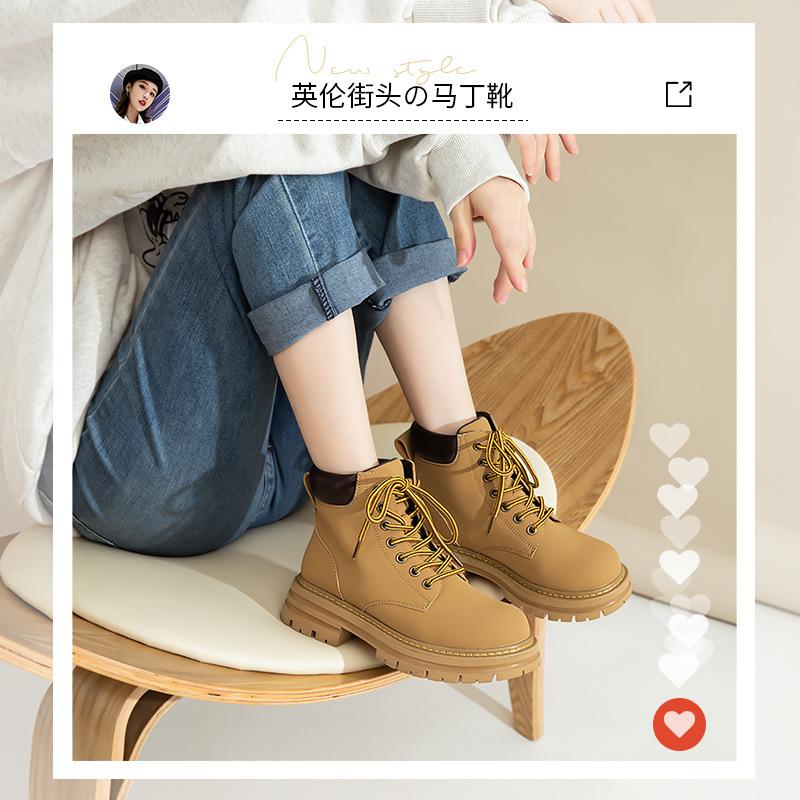 Botas Augusden Martin para mujer 2025, nuevas botas cortas de estilo británico retro con suela gruesa, estilo workwear, para primavera y otoño, color amarillo.
