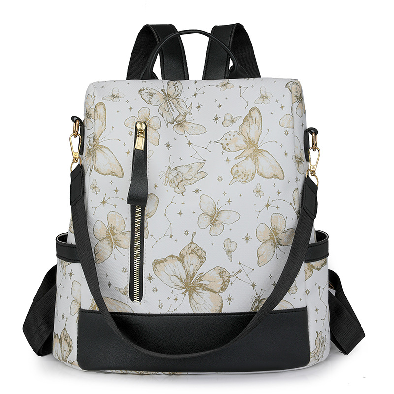 Bolso femenino con estampado de mariposa casual de moda, mochila antirrobo de viaje al aire libre de gran capacidad, mochila ligera simple