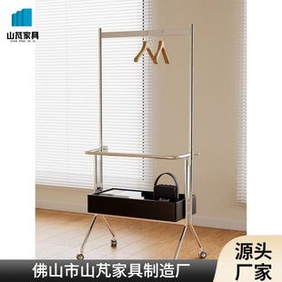 Middle Ancient Floor Solid Wood Hanger Stainless Steel Vertical Coat Rack Thickened Indoor Hanger Mobile Home Clothes Hanger