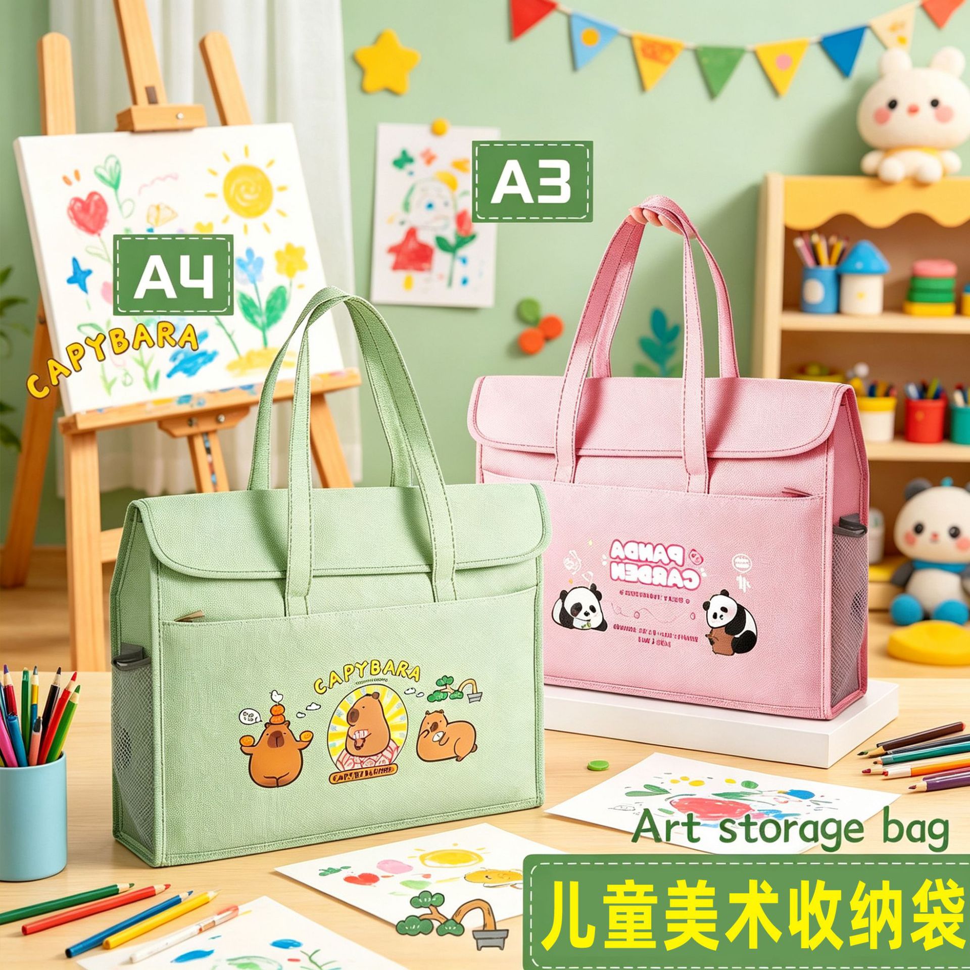 High-Quality A3A4 Portable Storage Art Bag, Thickened, Wear-Resistant, Waterproof Art Bag for Primary and Secondary School Students' Art Supplies