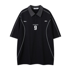 アメリカのファッションカードの色のアルファベットのプリントの襟の半袖のtシャツの男性の2025夏のゆったりしているカジュアルなカップルの上着