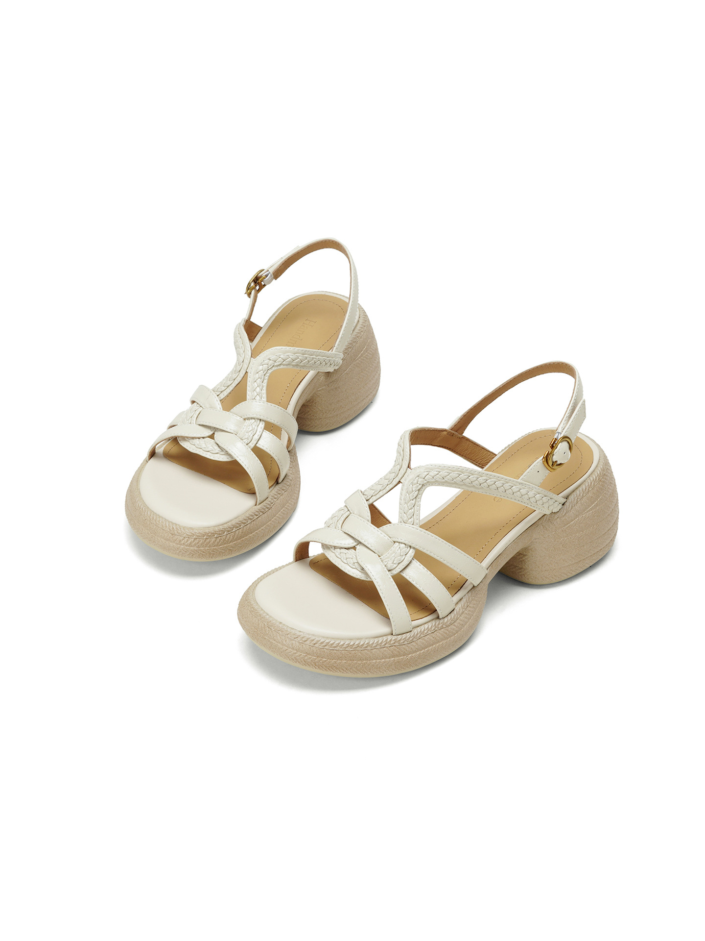 Sandal nữ hở mũi gót vuông đế dày 6 cm phong cách dệt — màu trắng ngà chi tiết 18