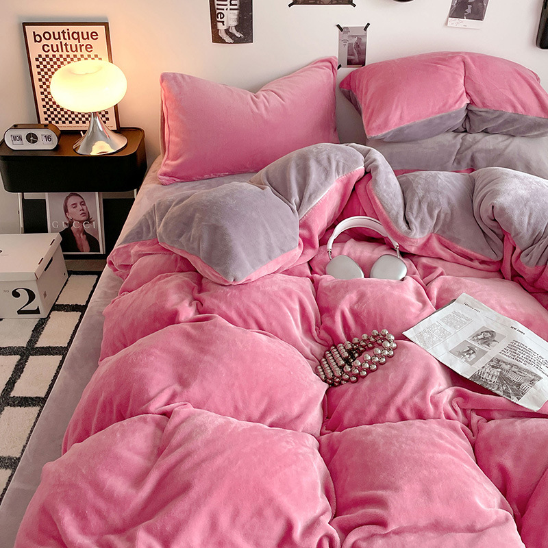 ミルクパイル4点セットA類母子級サンゴパイル布団カバー純色シーツ保温寮3点セットベッド笠金