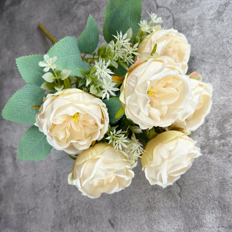Ramo de rosas Austin de 7 cabezas, flores de peonía de seda al por mayor, decoración para bodas, decoración para el hogar, ramo de flores