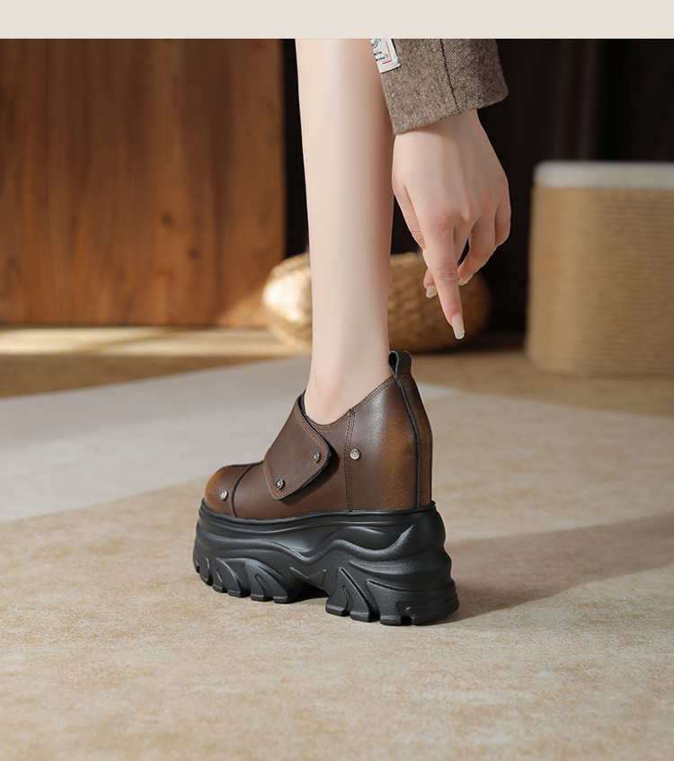 Giày cao gót nữ platform đế dày da thật cổ điển, gót 14 cm — Màu nâu chi tiết 1