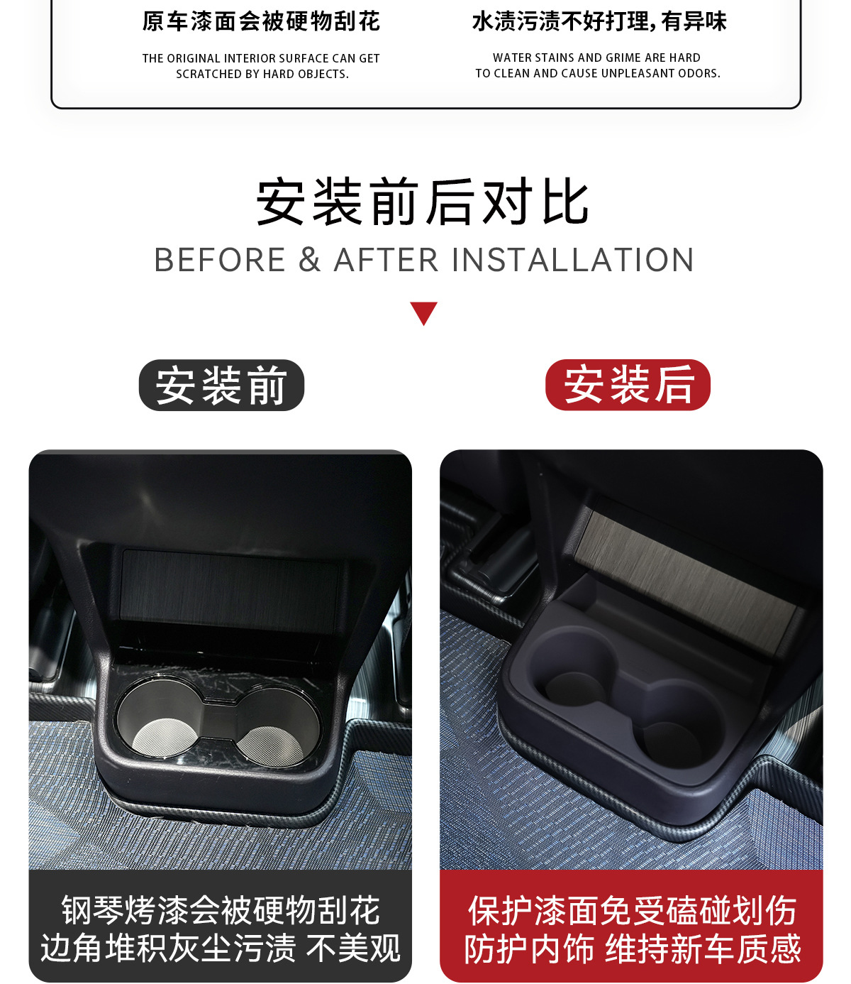 Special protective cover for the rear cup holder of the Senna Gravia armrest box, designed to prevent scratches and protect the Senna
