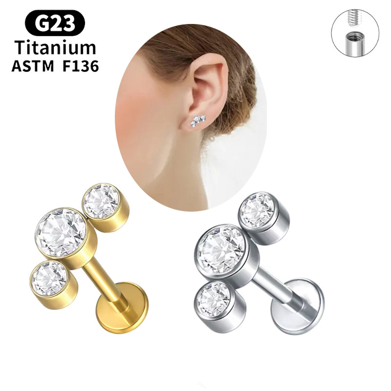 Cross-border source factory straight hair Europe and the United States simple trend G23 titanium puncture perforated ear nail ear bone nail lip nail jewelry
