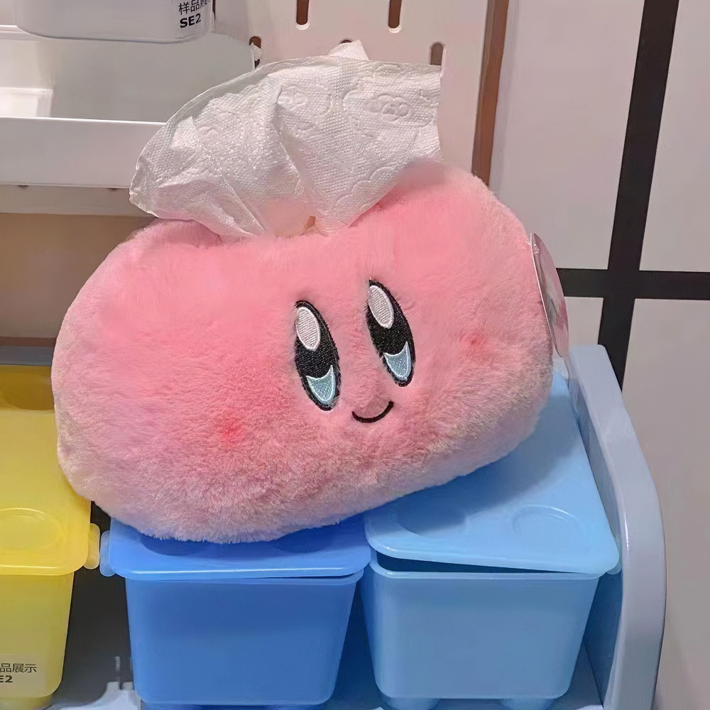 Cute Kirby tissue box, fluffy room decoration tissue holder, cartoon desktop tissue box for girls, car tissue box