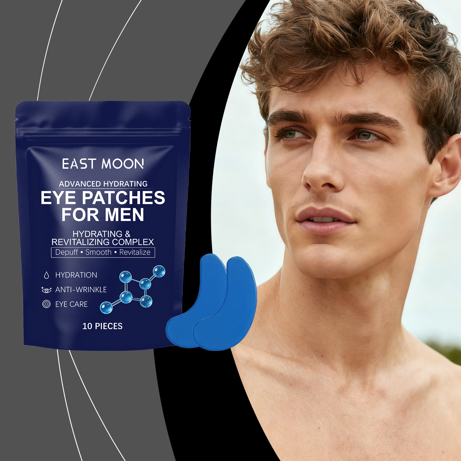 East Moon Men's Hydrating Eye Mask Patch, Lightweight Texture, Non-Greasy and Refreshing, Daily Eye Skin Care