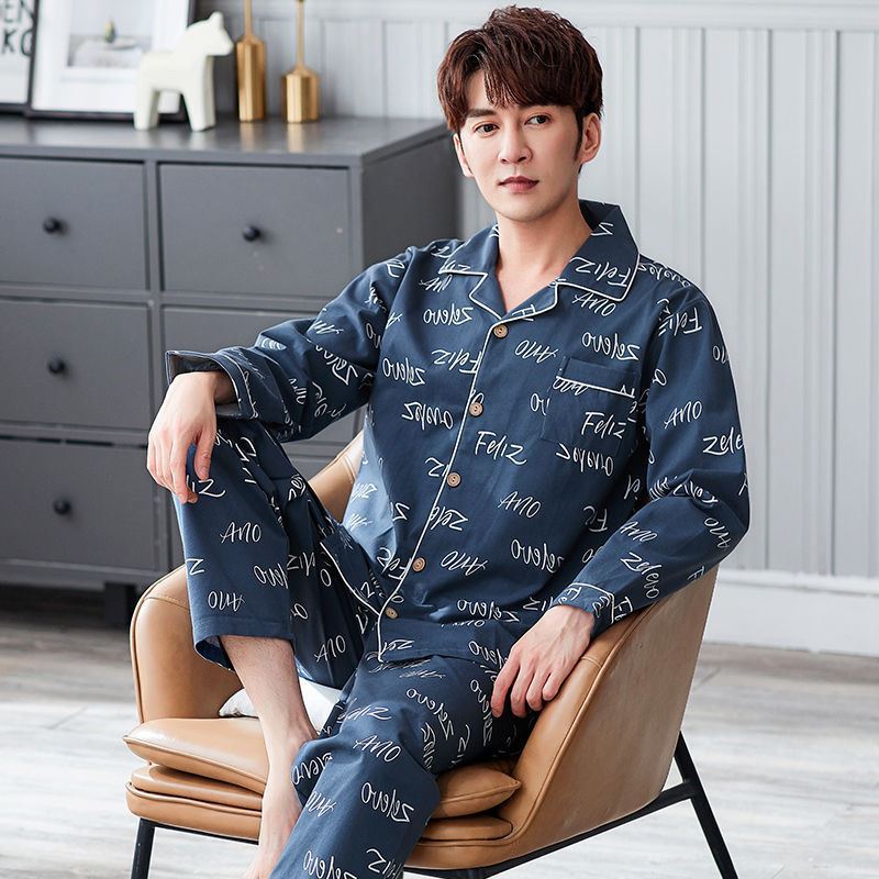 Pijamas de los hombres de primavera y otoño de manga larga más el tamaño de algodón de doble cara cardigan traje 5XL Otoño e Invierno ropa de abrigo homewear