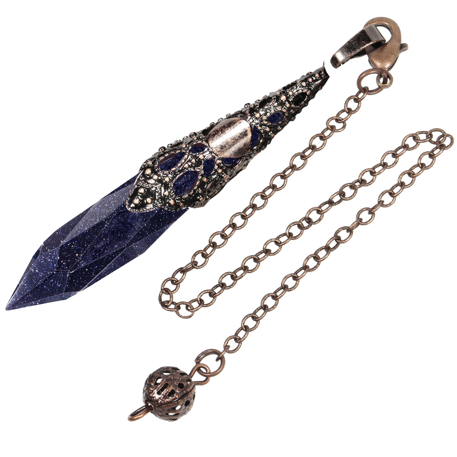 Pendentif pendule à facettes en cristal naturel en forme de losange avec chaîne en cuivre, ornement de méditation à suspendre_voghion.com