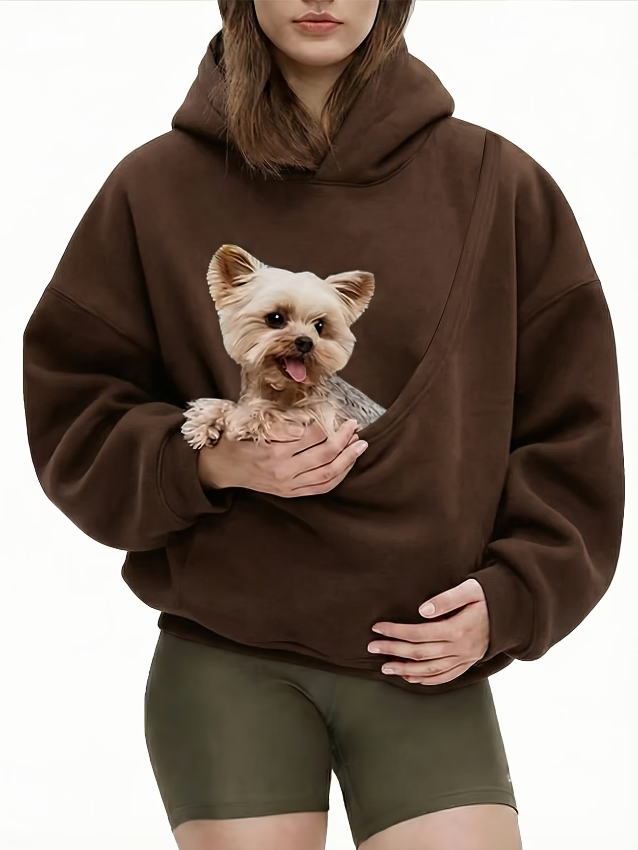 Women's Loose Casual Pullover Hoodie With Pet Pouch For Spring_voghion.com