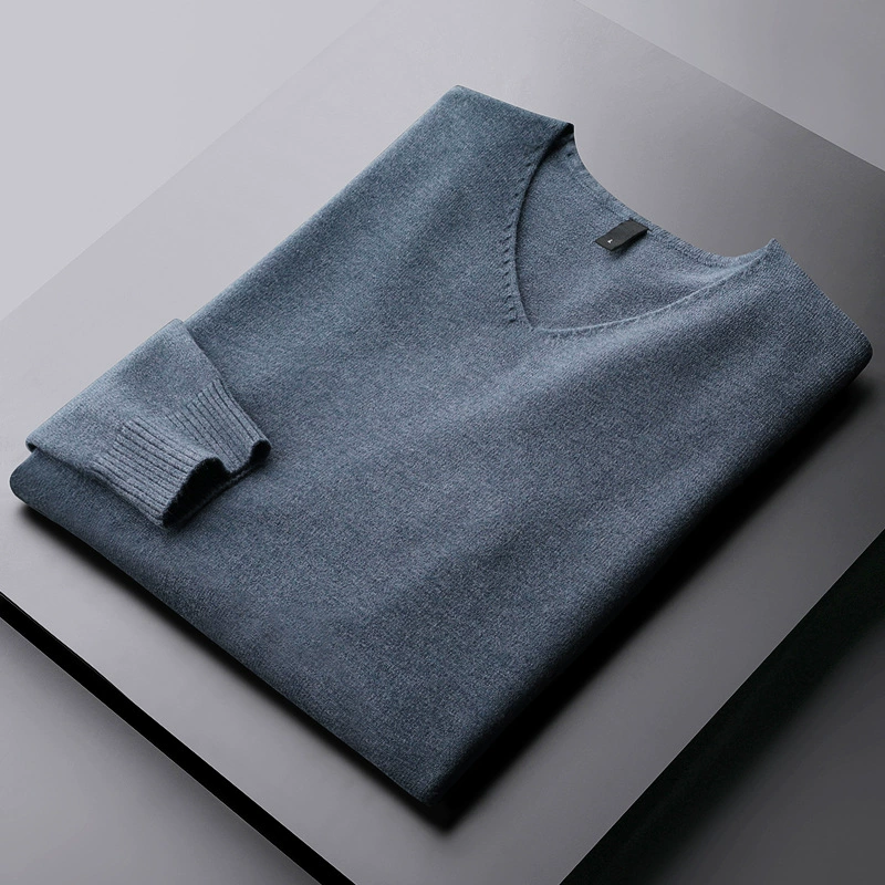 Двухцветная весенняя кофта из пряжи, облегающий свитер, slim fit, V-образный вырез
