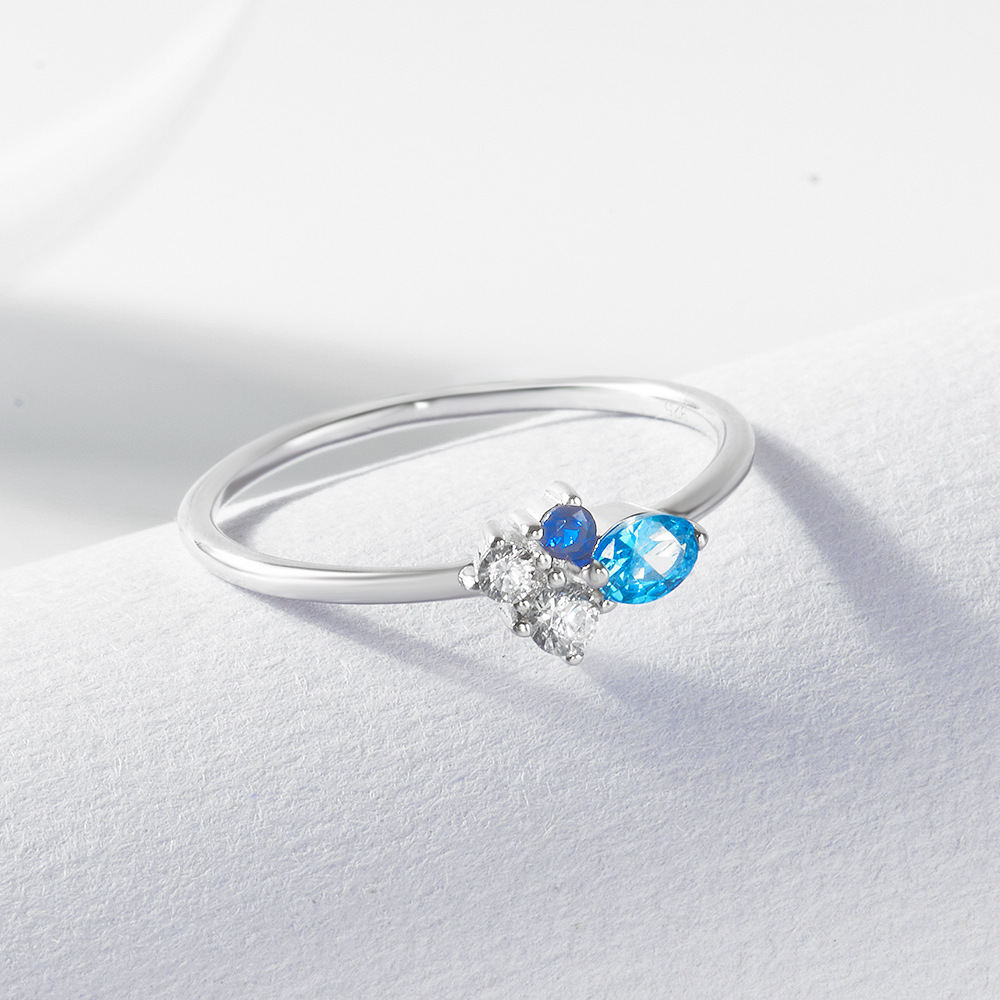 Wish venta caliente nuevo color circón anillo de plata esterlina Europa y América ins nicho ligero lujo damas elegante anillo de mano