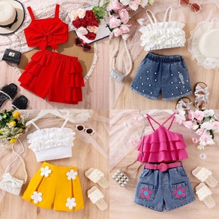 Girls' summer two-piece top and pants set Ůͯ�ļ����b�ɼ���