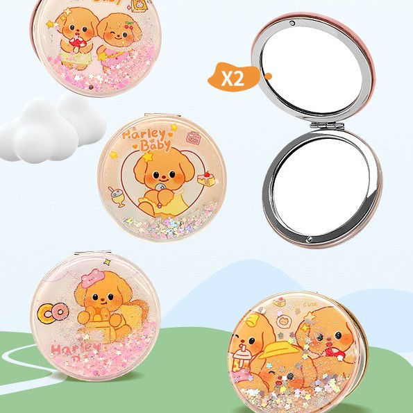 Espejo de maquillaje redondo con arena líquida, moderno y creativo, espejo compacto portátil, espejo de belleza con diseño de arena líquida.