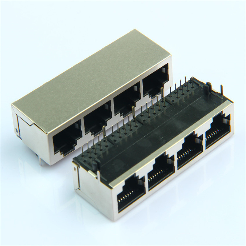 RJ45 network socket female socket 4 1*4 network cable interface connector without light 8P8C crystal head socket RJ45 network socket female socket 4 1*4 network cable interface connector without light 8P8C crystal head socket