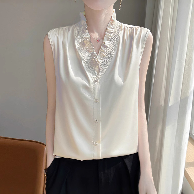 high quality V-Neck Ear-rimmed All-match Vest Shirt Women's Top Summer New Fashionable Elegant high quality V-Neck Ear-rimmed All-match Vest Shirt Women's Top Summer New Fashionable Elegant