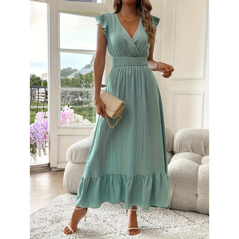 Cross-Border Trade 2025 European and American Cross-Border Hot-Selling New Women's Long Summer Short-Sleeved Dress Independent Website