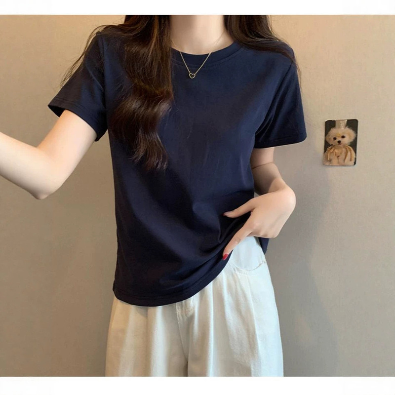 Plus-Size Slimming Solid Color Regular Shoulder Short-Sleeve T-Shirt for Women, New Summer Style for Curvy Women, Casual Half-Sleeve Top, Ins Style Plus-Size Slimming Solid Color Regular Shoulder Short-Sleeve T-Shirt for Women, New Summer Style for Curvy Women, Casual Half-Sleeve Top, Ins Style