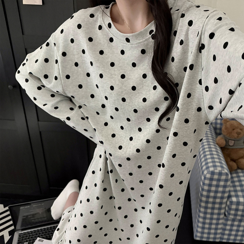 满印波点睡衣女春秋款纯棉简约风长袖睡裙秋冬季可外穿2025家居服|undefined